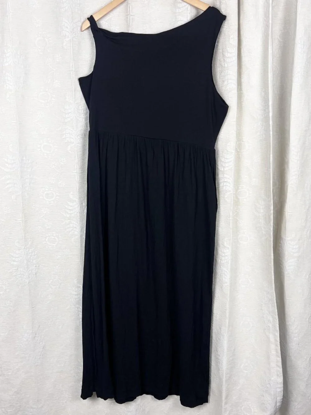 LOFT Beach Twist Shoulder Mixed Media Pocket Dress black flowy vacation XL NEW - Picture 6 of 10